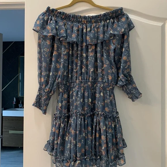 MISA  LA Blue floral mini off the shoulder dress in size XS - Picture 4 of 8